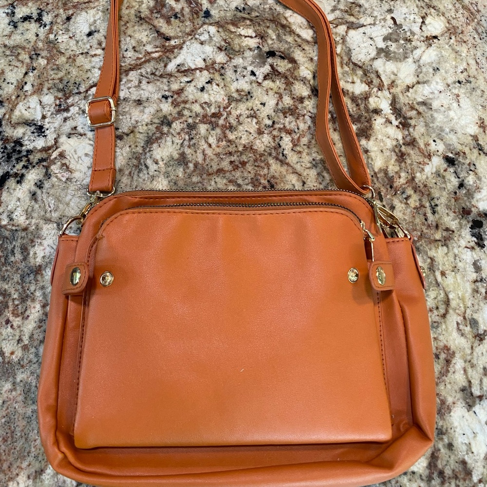 Faux leather crossbody bag, light brown, new, never used